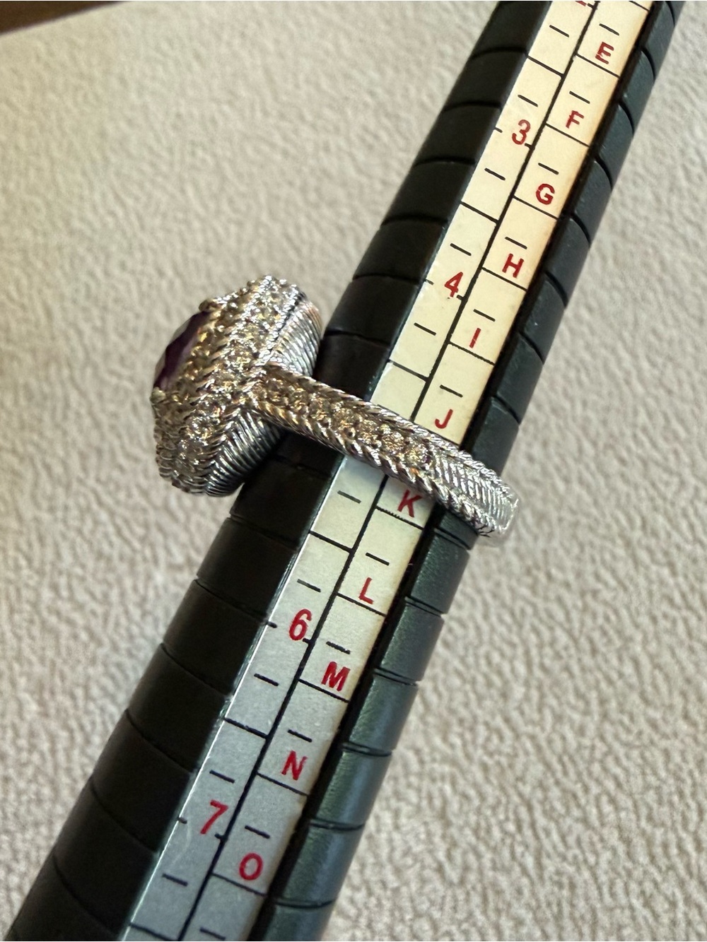 Judith Ripka Size 5 Amethyst Sterling Silver Ring with CZ Pavé Halo - Picture 4 of 6